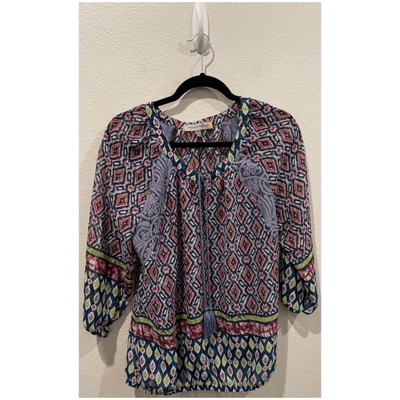 FIGUEROA AND FLOWER Boho Multicolor Sheer Blouse - Picture 1 of 5